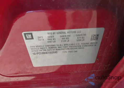 2014 Chevrolet Cruze 1Lt Auto z USA, uszkodzony, nr VIN 1G1PC5SB9E7352843